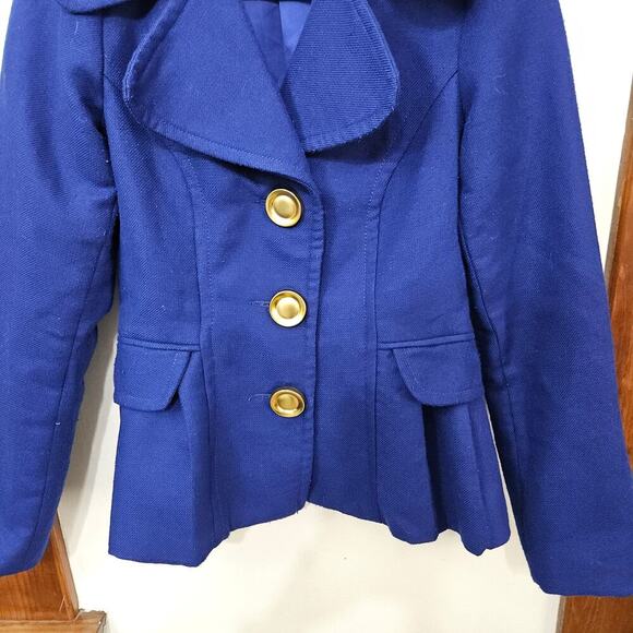 VTG Y2K XOXO Royal Blue Pea Coat Flare Waist Gold Buttons Gold Zippers Sz Small - Picture 4 of 10